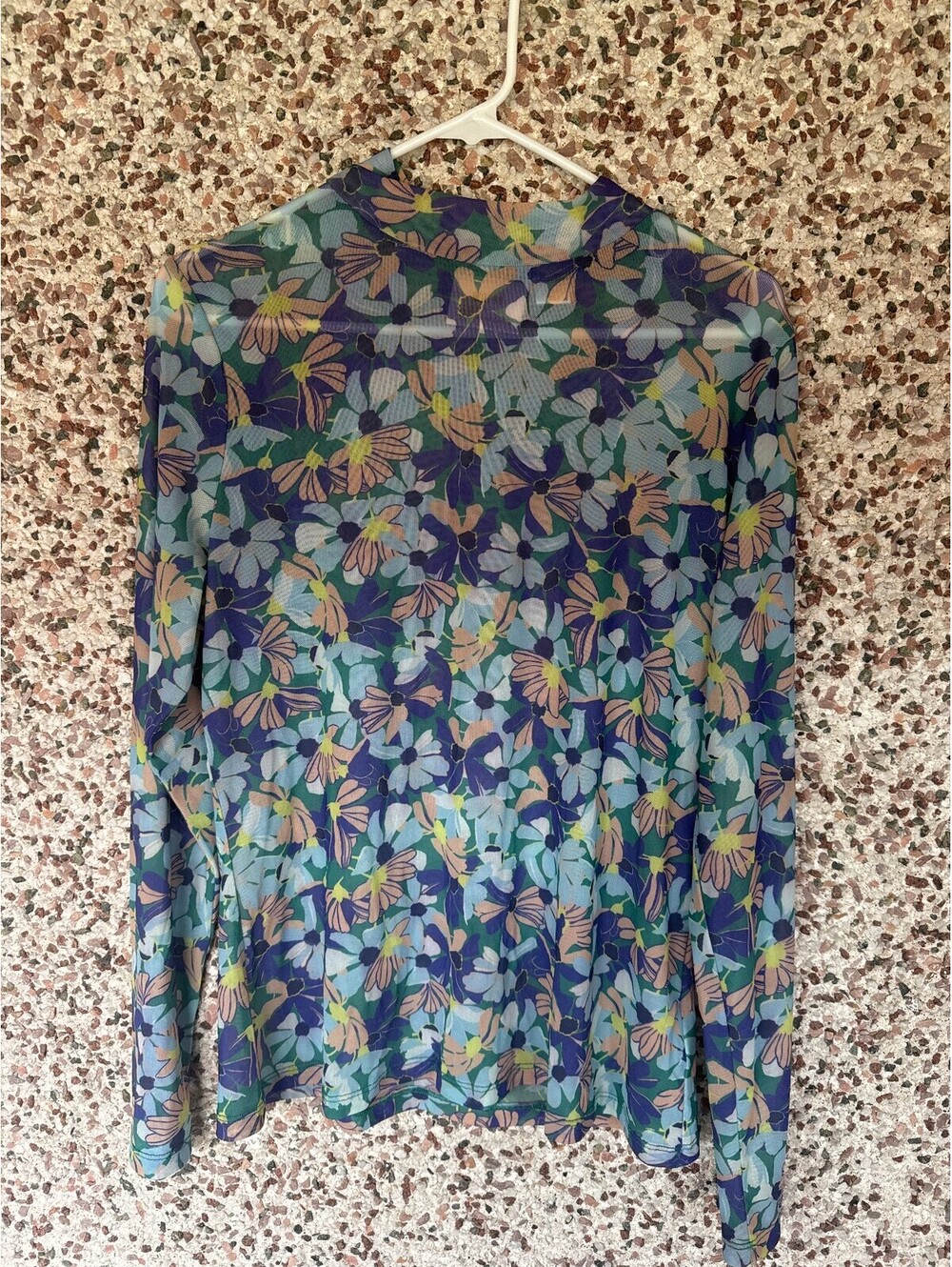 Maeve Anthropologie Sheer Mesh Floral Long Sleeve Top Layering XL
